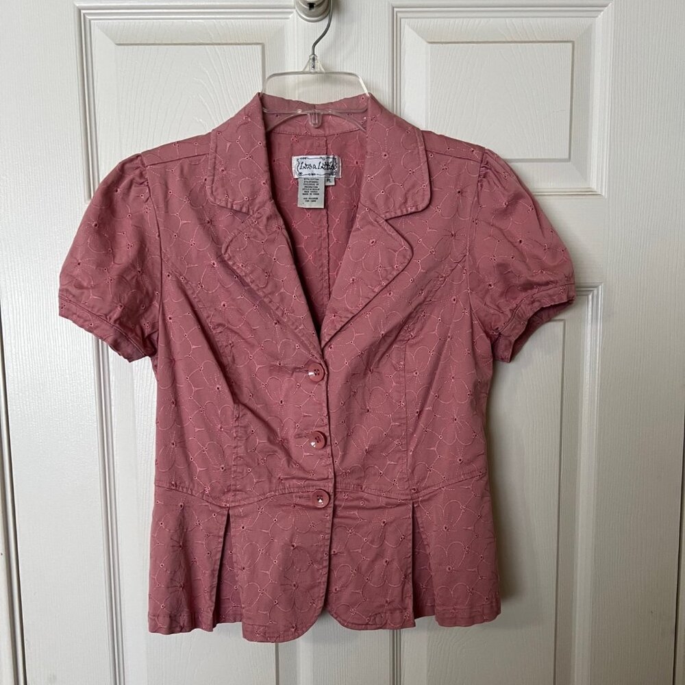 Live a Little Dusty Pink short sleeve 3-button eyelet jacket